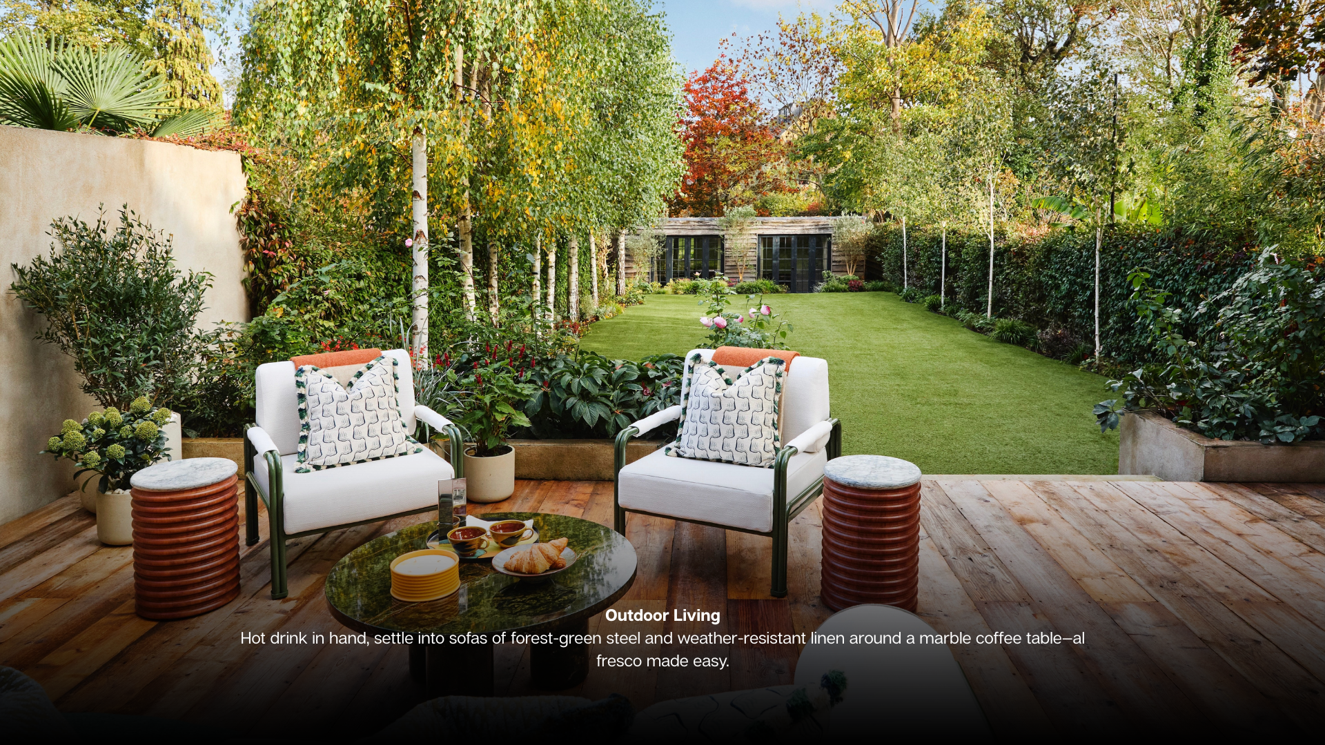 Living Room Make the most of cosy season in this living room where earth tones, velvet and wood creae warmth and spectacular windows frame garden views. Kitchen Island Take centre stage on a elect (9)